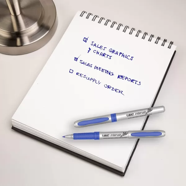 BIC Intensity Blue Permanent Markers Ultra Fine Point 12Count Pack of Blue Markers With NonSlip Grip for Comfort and Control