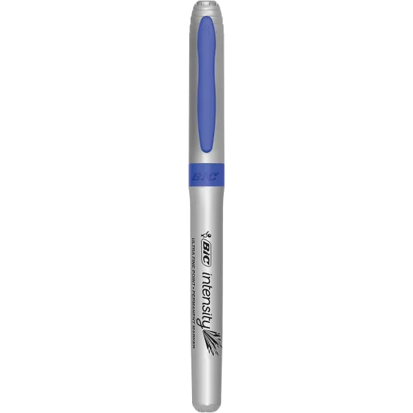 BIC Intensity Blue Permanent Markers Ultra Fine Point 12Count Pack of Blue Markers With NonSlip Grip for Comfort and Control