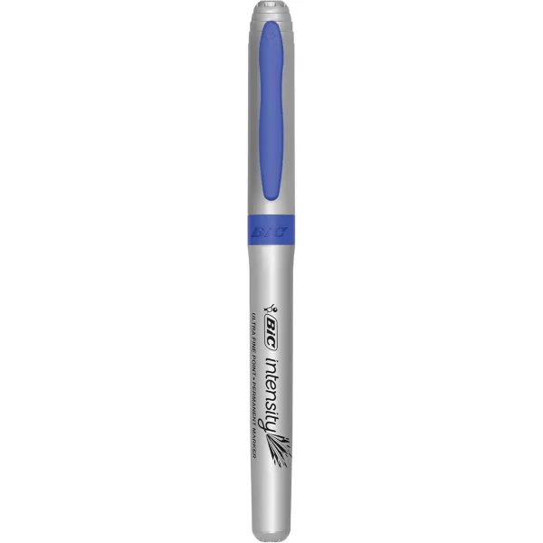 BIC Intensity Blue Permanent Markers Ultra Fine Point 12Count Pack of Blue Markers With NonSlip Grip for Comfort and Control