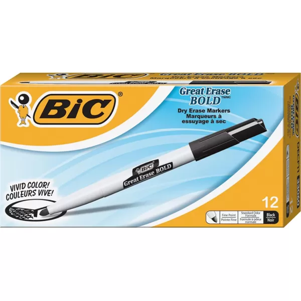 BIC Intensity Bold Dry Erase Marker Pocket Style Fine Bullet Tip 45 mm Red Perfect For The Office ampamp Home 12CountBlack