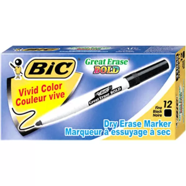 BIC Intensity Bold Dry Erase Marker Pocket Style Fine Bullet Tip 45 mm Red Perfect For The Office ampamp Home 12CountBlack