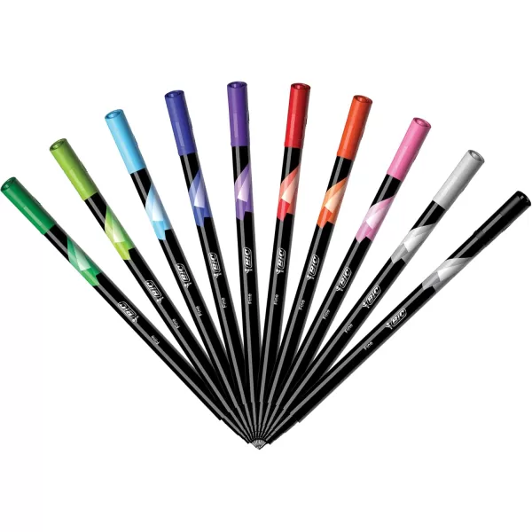 BIC Intensity Fineliner Marker Pen Fine Point 04 mm Assorted Colors 10Count Model Number FPINFAP10Fine Point