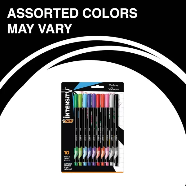 BIC Intensity Fineliner Marker Pen Fine Point 04 mm Assorted Colors 10Count Model Number FPINFAP10Fine Point