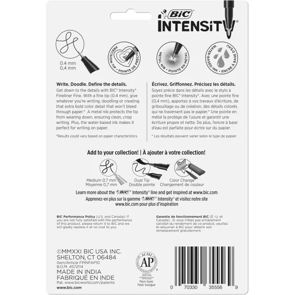 BIC Intensity Fineliner Marker Pen Fine Point 04 mm Assorted Colors 10Count Model Number FPINFAP10Fine Point