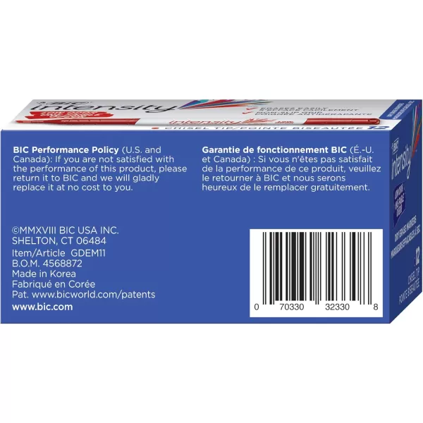 BIC Intensity Low Odor Dry Erase Marker 12 Pack Chisel Tip Red Erases Cleanly NonToxic Markers