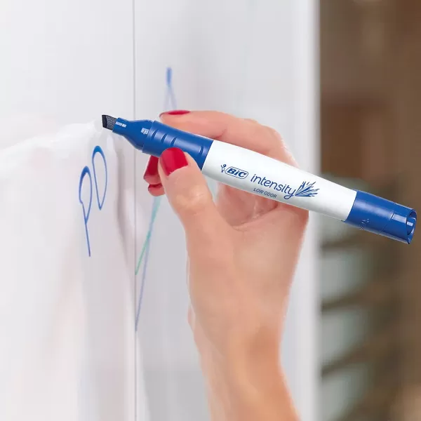 BIC Intensity Low Odor Dry Erase Marker Tank Style XL Chisel Tip Blue Bold And Vivid Color 12Count