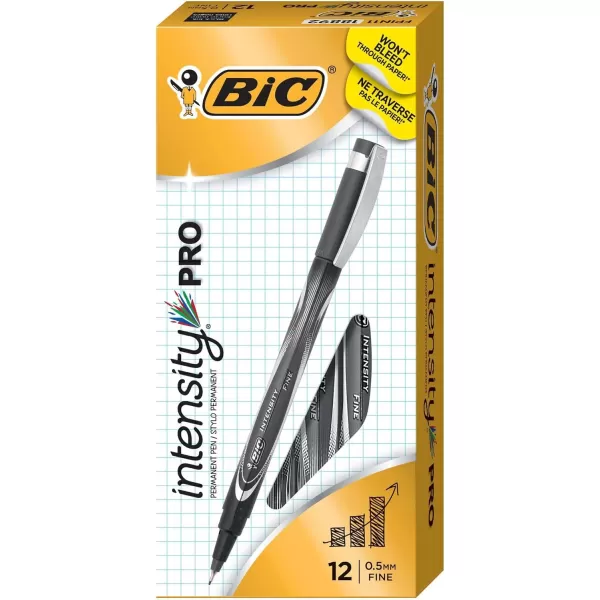 BIC Intensity PRO Permanent Marker Pen Fine Point 05 mm Black Bold ampamp LongLasting Color 12Count