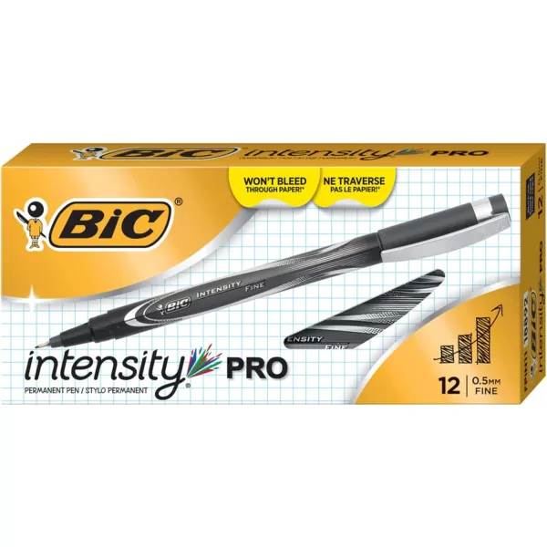 BIC Intensity PRO Permanent Marker Pen Fine Point 05 mm Black Bold ampamp LongLasting Color 12Count