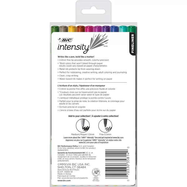 BIC Intensity Porous Point Pen Stick Fine 04 Mm Assorted Ink And Barrel Colors 20pack