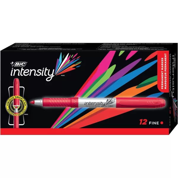 BIC Intensity Red Permanent Markers Fine Point 12Count Pack of Red Markers With NonSlip Grip for Comfort and ControlRed