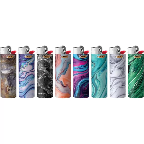 BIC Maxi Pocket Lighter Special Edition Marble Collection Assorted Unique Lighter Designs Great Stocking Stuffer 8 Count Pack of Lighters Colors May VaryMarble