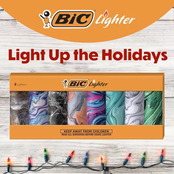 BIC Maxi Pocket Lighter Special Edition Marble Collection Assorted Unique Lighter Designs Great Stocking Stuffer 8 Count Pack of Lighters Colors May VaryMarble