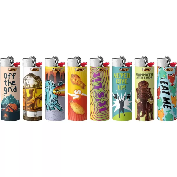 BIC Maxi Pocket Lighter Special Edition Party Animal Collection Assorted Unique Lighter Designs 8 Count Pack of LightersGood Vibes