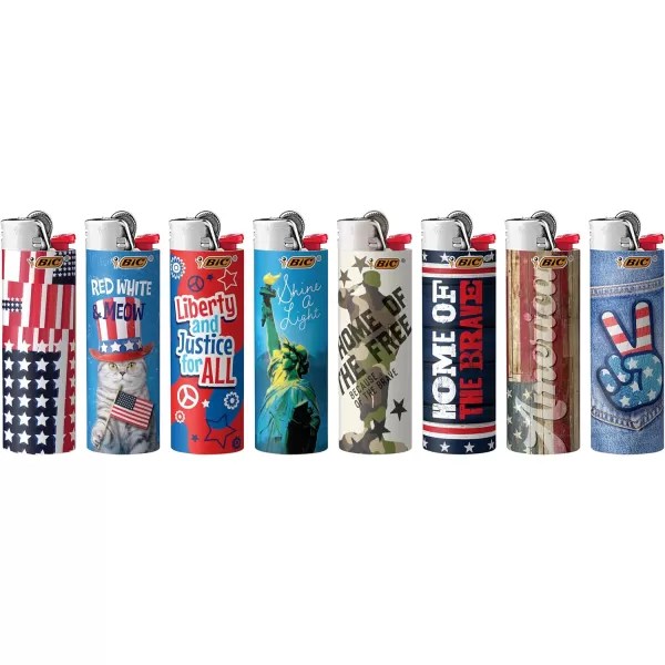 BIC Pocket Lighter Special Edition Americana Collection Assorted Unique Lighter Designs 8 Count Pack of LightersAmericana