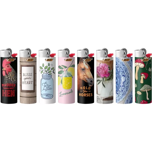 BIC Pocket Lighter Special Edition Americana Collection Assorted Unique Lighter Designs 8 Count Pack of LightersCountryside Pop