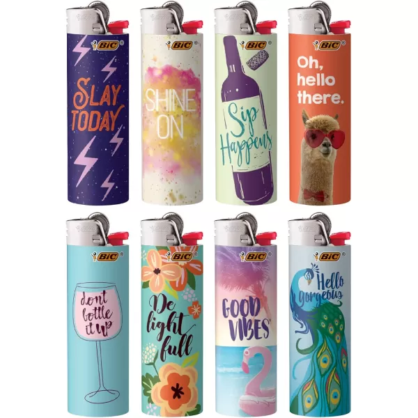 BIC Pocket Lighter Special Edition Americana Collection Assorted Unique Lighter Designs 8 Count Pack of LightersPositive Affirmations