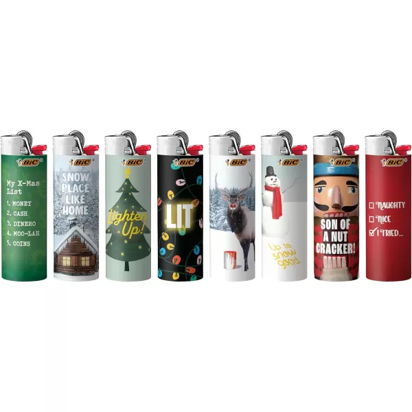 BIC Pocket Lighter Special Edition Holiday Collection Assorted Unique Lighter Designs 8 Count Pack of Lighters Perfect Stocking StufferHoliday