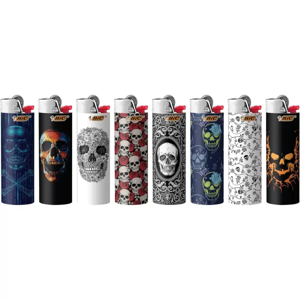 BIC Pocket Lighter Special Edition Holiday Collection Assorted Unique Lighter Designs 8 Count Pack of Lighters Perfect Stocking StufferSkulls