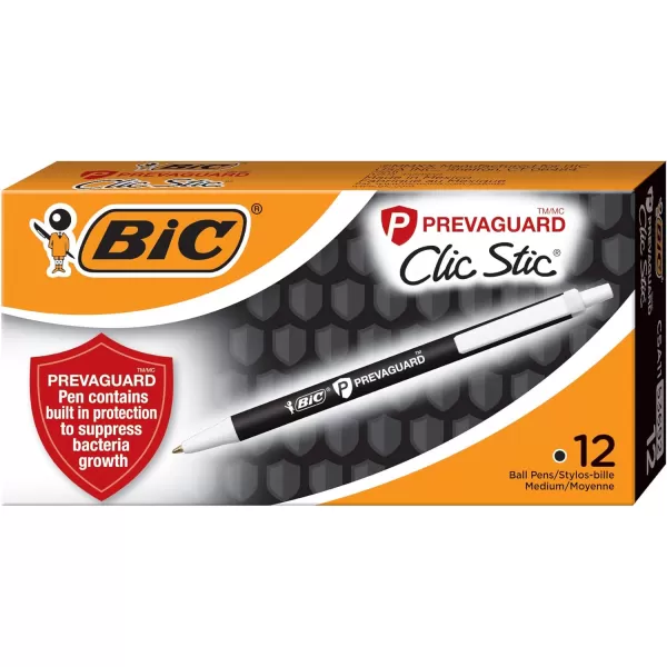 BIC PrevaGuard Clic Stic Ballpoint Pen Contains Builtin Protection On the Pen To Suppress Bacteria Growth 12CountBlack