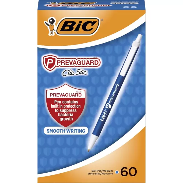BIC PrevaGuard Clic Stic Ballpoint Pen Contains Builtin Protection On the Pen To Suppress Bacteria Growth 12CountBlue