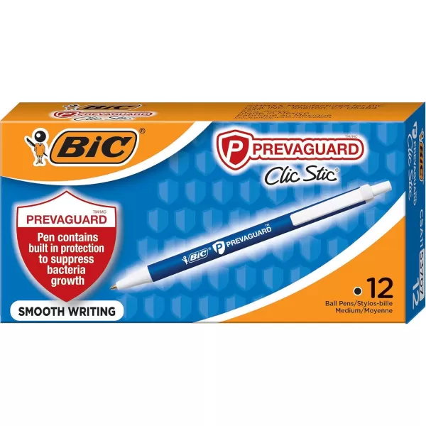 BIC PrevaGuard Clic Stic Ballpoint Pen Contains Builtin Protection On the Pen To Suppress Bacteria Growth 12CountBlue
