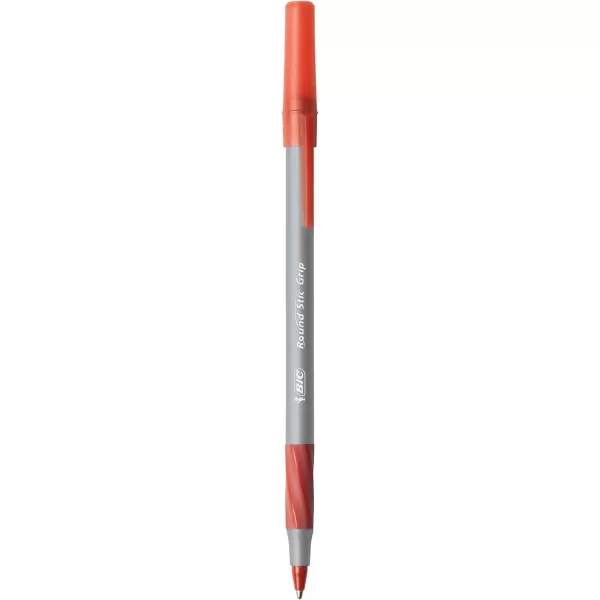 BIC Round Stic Grip Xtra Comfort Ballpoint Pen Medium Point 12mm Red 12Count12 Count Pack of 2