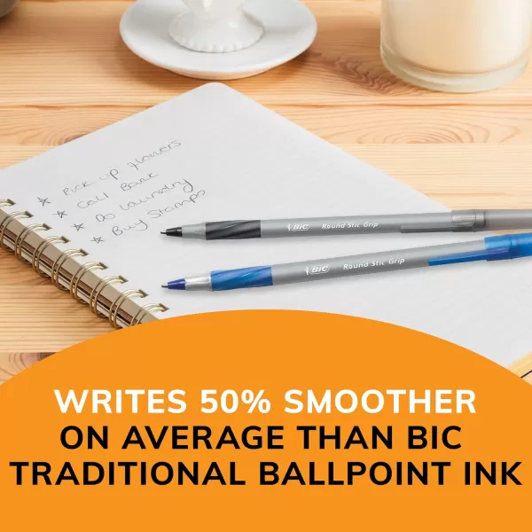 BIC Round Stic Grip Xtra Comfort Ballpoint Pens Medium Point 12mm Ink Pens Black ampamp Blue Soft Grip For Added Comfort And Control 36Count GSMG361AST