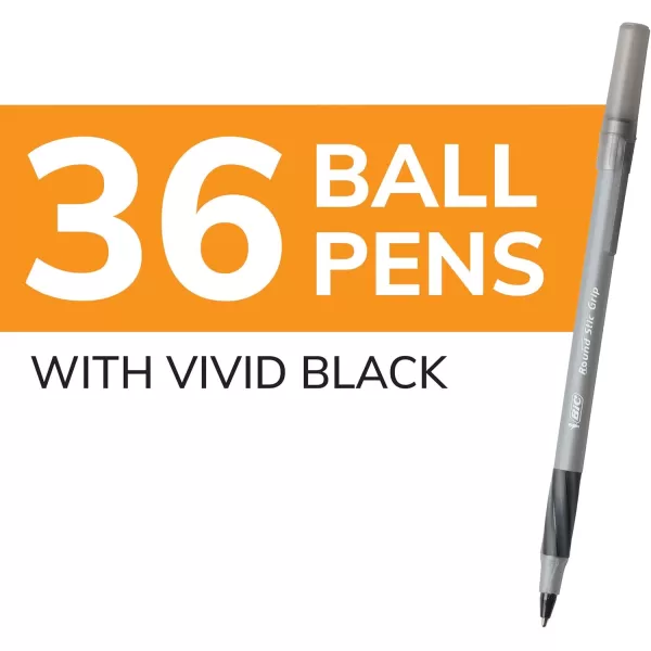 BIC Round Stic Grip Xtra Comfort Black Ballpoint Pens Medium Point 12mm 36Count Pack Perfect Writing Pens With Soft Grip for Superb Comfort and Control