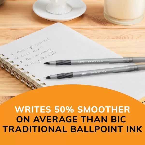 BIC Round Stic Grip Xtra Comfort Black Ballpoint Pens Medium Point 12mm 36Count Pack Perfect Writing Pens With Soft Grip for Superb Comfort and Control