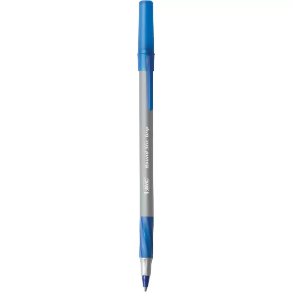 BIC Round Stic Grip Xtra Comfort Blue Ballpoint Pens Medium Point 12mm 12Count Pack Excellent Writing Pens With Soft Grip for Superb Comfort and Control12 Count Pack of 2