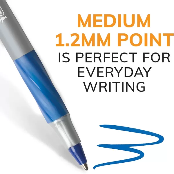 BIC Round Stic Grip Xtra Comfort Blue Ballpoint Pens Medium Point 12mm 12Count Pack Excellent Writing Pens With Soft Grip for Superb Comfort and Control12 Count Pack of 2