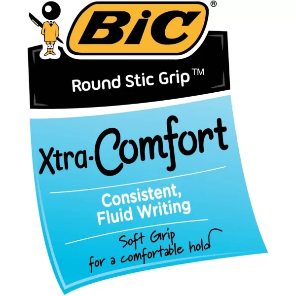 BIC Round Stic Grip Xtra Comfort Blue Ballpoint Pens Medium Point 12mm 12Count Pack Excellent Writing Pens With Soft Grip for Superb Comfort and Control12 Count Pack of 2