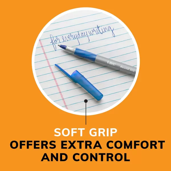 BIC Round Stic Grip Xtra Comfort Blue Ballpoint Pens Medium Point 12mm 12Count Pack Excellent Writing Pens With Soft Grip for Superb Comfort and Control12 Count Pack of 2