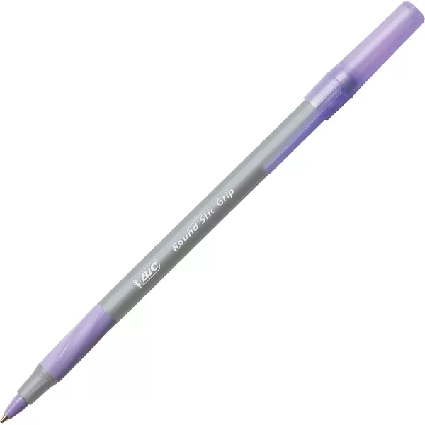 BIC Round Stic Grip Xtra Comfort Fashion Ball Point Pen Purple 12 PackPen