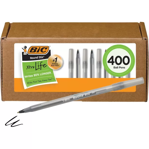 BIC Round Stic Xtra Life Ball Pen Medium Point 10mm Assorted Colors 240CountBlack