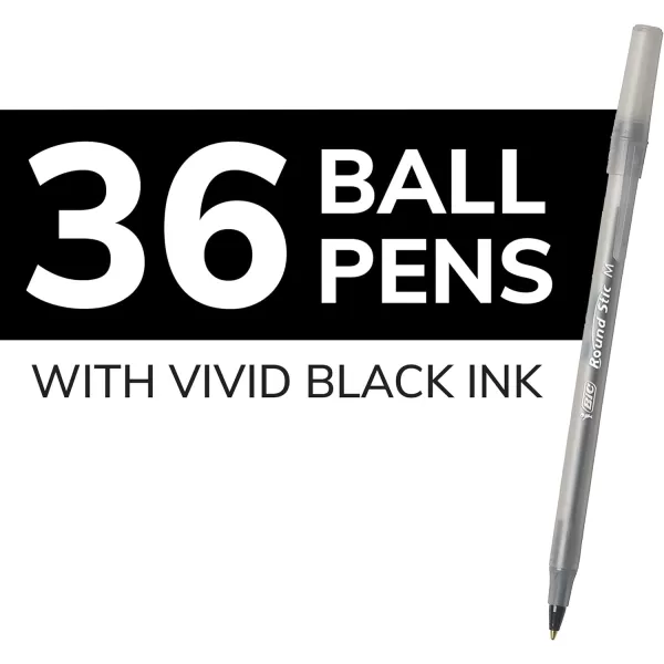 BIC Round Stic Xtra Life Ball Point Pen Black 36 Pack