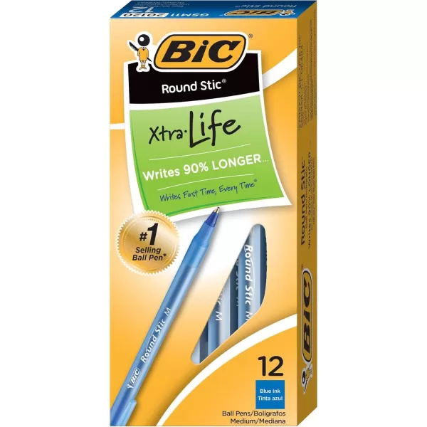 BIC Round Stic Xtra Life Ballpoint Pen Medium Point 10mm Black 10CountBlue