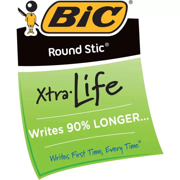 BIC Round Stic Xtra Life Ballpoint Pen Medium Point 10mm Black 10CountBlue