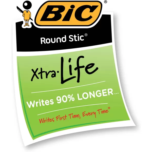 BIC Round Stic Xtra Life Ballpoint Pen Medium Point 10mm Black 10CountRed