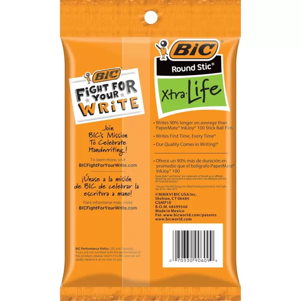 BIC Round Stic Xtra Life Ballpoint Pen Medium Point 10mm Red 10Count10 Count Pack of 2