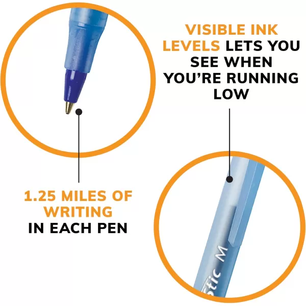 BIC Round Stic Xtra Life Blue Ballpoint Pens Medium Point 10mm 60Count Pack of Bulk Pens Flexible Round Barrel for Writing Comfort No 1 Selling Ballpoint Pens60 Count Pack of 2