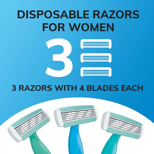 BIC Soleil Comfort Womens Disposable Razors for Summer Flexible Blades for a Closer Shave and Less Irritation Shaving Razor With 4 Blades 10 Count PackBlue and White