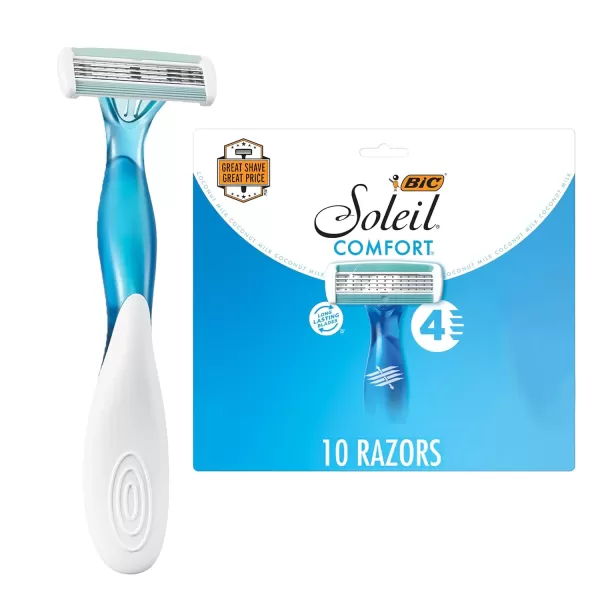 BIC Soleil Comfort Womens Disposable Razors for Summer Flexible Blades for a Closer Shave and Less Irritation Shaving Razor With 4 Blades 10 Count PackBlue