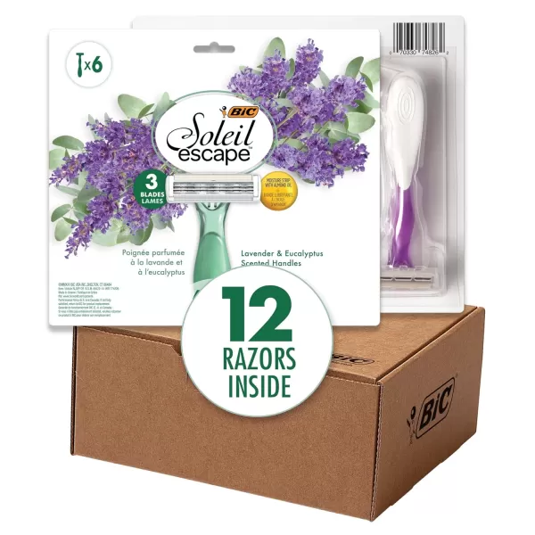 BIC Soleil Escape Womens Disposable 3 Blade Razors Lavender ampamp Eucalyptus Scented Handles Perfect for Bikini Line and Pubic Hair 12PackAssorted