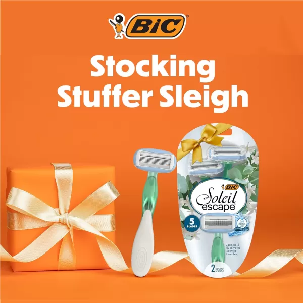 BIC Soleil Escape Womens Disposable Razors With 5 Blades for a Comfortable Shave Pack of Jasmine ampamp Eucalyptus Scented Handle Shaving Razors for Women Great Stocking Stuffer 2 Count