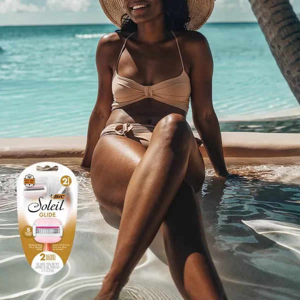 BIC Soleil Glide Disposable Razors for Women 5 Blades With Shea Butter Moisture Strip For a Smooth Glide 2 Piece Razor Set2 Count Pack of 1