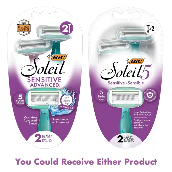 BIC Soleil Sensitive Advanced Womens Disposable Razors With 360 Degree Water Activated Moisture Strip for Enhanced Glide Shaving Razors With 5 Blades 10 Count1 Count Pack of 2