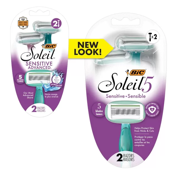 BIC Soleil Sensitive Advanced Womens Disposable Razors With 360 Degree Water Activated Moisture Strip for Enhanced Glide Shaving Razors With 5 Blades 10 Count1 Count Pack of 2