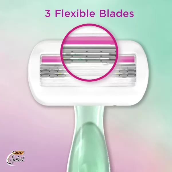 BIC Soleil Sensitive Womens Disposable Razors 3 Blades With Moisture Strip For a Silky Smooth Shave 6 Piece Razor Set 3 Count Pack of 2Purple