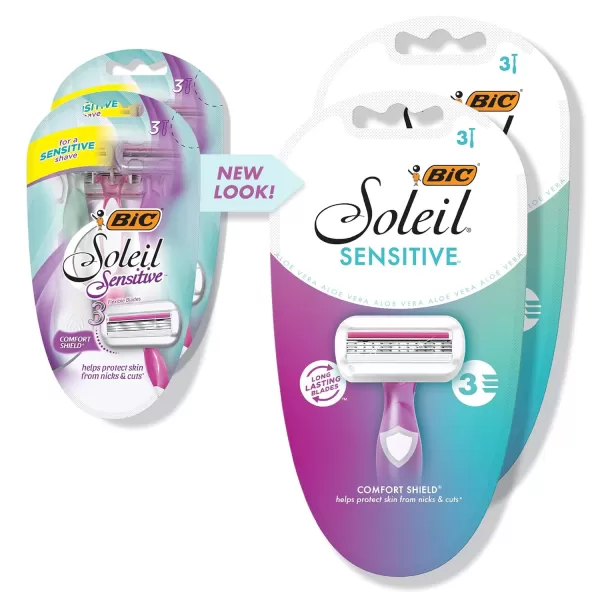 BIC Soleil Sensitive Womens Disposable Razors 3 Blades With Moisture Strip For a Silky Smooth Shave 6 Piece Razor Set 3 Count Pack of 2Purple
